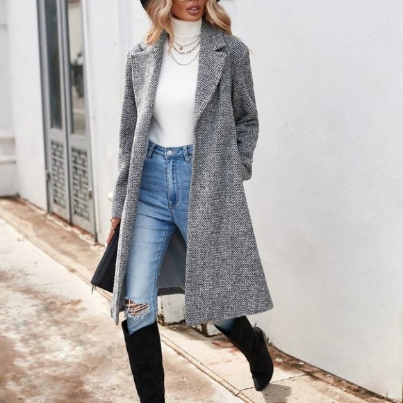 Chic open front herringbone jacket Overcoat - Picture 4 of 4